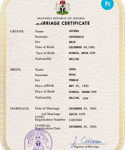 Nigeria marriage certificate PSD template, fully editable