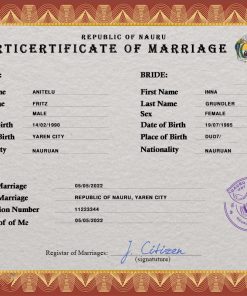 Nauru marriage certificate PSD template, fully editable