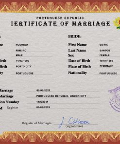 Portugal marriage certificate PSD template, fully editable