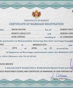 Monaco marriage certificate PSD template, completely editable