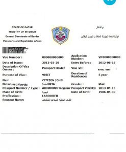 QATAR electronic visa PSD template, completely editable, with fonts