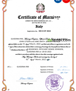 Italy marriage certificate Word and PDF template, fully editable
