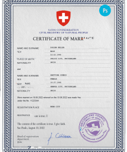 Switzerland marriage certificate PSD template, completely editable