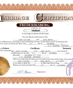 Denmark marriage certificate Word and PDF template, completely editable