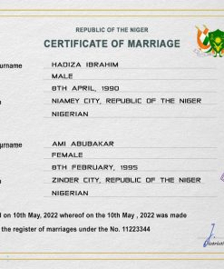 Niger marriage certificate PSD template, completely editable
