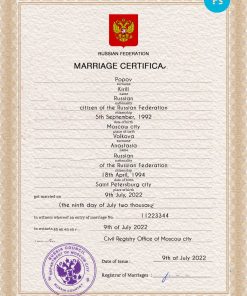 Russia marriage certificate PSD template, completely editable