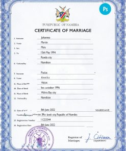 Namibia marriage certificate PSD template, completely editable
