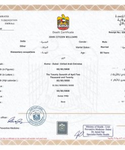 UAE death certificate PSD template, completely editable, version 2