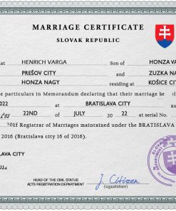Slovakia marriage certificate PSD template, fully editable