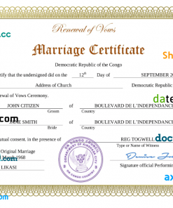 Democratic Republic of the Congo marriage certificate Word and PDF template, fully editable