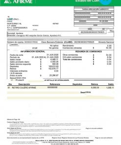 Mexico Afirme bank account statement PSD template, fully editable