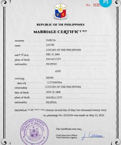 Philippines marriage certificate PSD template, completely editable