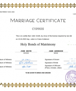 Cyprus marriage certificate Word and PDF template, completely editable