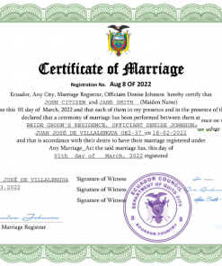 Ecuador marriage certificate Word and PDF template, completely editable
