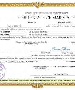 Croatia marriage certificate Word and PDF template, completely editable