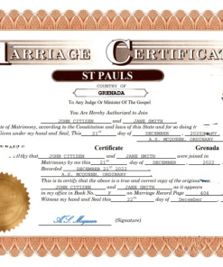 Grenada marriage certificate Word and PDF template, fully editable