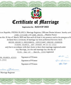 Dominican Republic marriage certificate Word and PDF template, fully editable