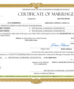Afghanistan marriage certificate Word and PDF template, completely editable