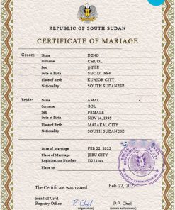 South Sudan marriage certificate PSD template, completely editable