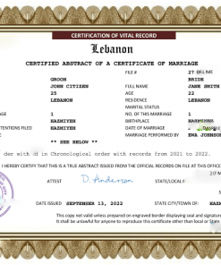 Lebanon marriage certificate Word and PDF template, completely editable