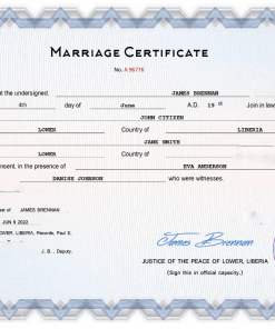 Liberia marriage certificate Word and PDF template, completely editable
