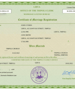 Libya marriage certificate Word and PDF template, fully editable