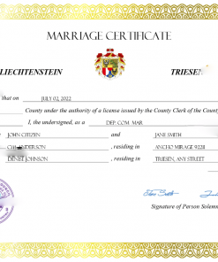 Liechtenstein marriage certificate Word and PDF template, completely editable