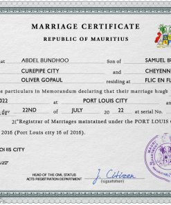 Mauritius marriage certificate PSD template, completely editable