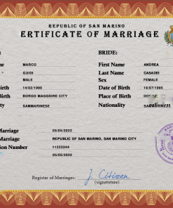 San Marino marriage certificate PSD template, fully editable