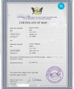 Sao Tome and Principe marriage certificate PSD template, completely editable