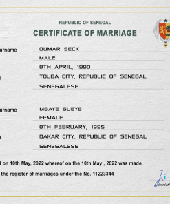 Senegal marriage certificate PSD template, completely editable