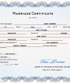 Iceland marriage certificate Word and PDF template, completely editable