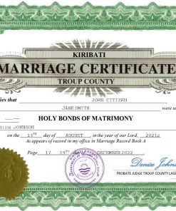 Kiribati marriage certificate Word and PDF template, fully editable