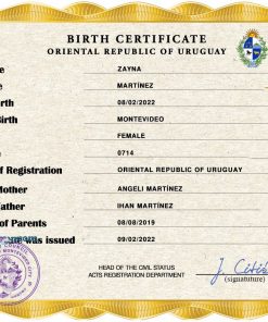 Uruguay vital record birth certificate PSD template