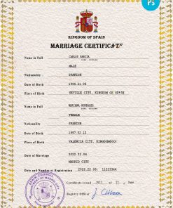 Spain marriage certificate PSD template, fully editable