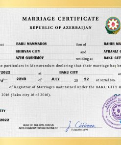 Azerbaijan marriage certificate PSD template, completely editable