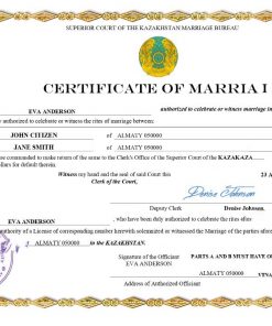 Kazakhstan marriage certificate Word and PDF template, fully editable