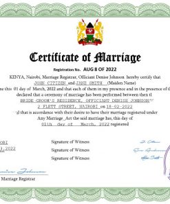 Kenya marriage certificate Word and PDF template, completely editable