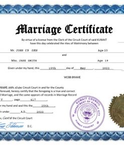 Kuwait marriage certificate Word and PDF template, completely editable