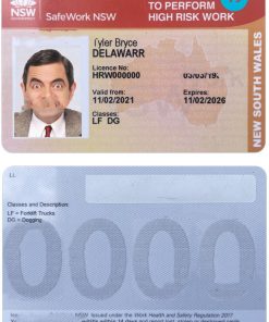 AUSTRALIA NSW national license to perform high risk work template in PSD format, with all fonts