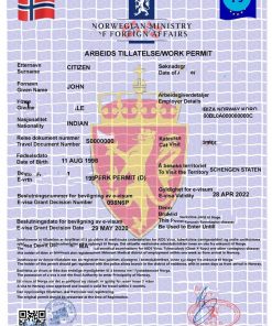 NORWAY work permit, e-visa PSD template, completely editable, with fonts