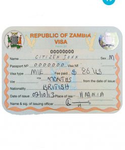 ZAMBIA entry visa PSD template, fully editable