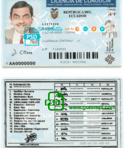 Ecuador driving license template in PSD format, fully editable