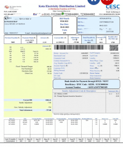 INDIA KOTA ELECTRICITY utiity bill Word and PDF template