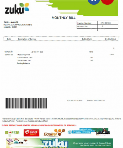 KENYA ZUKU utility bill Word and PDF template