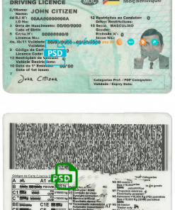 Mozambique driving license template in PSD format, fully editable