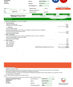 UAE ABU DHABI DISTRIBUTION 7 CO. utility bill Word and PDF template, version 2