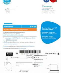 United Kingdom Thames Water utility bill Word and PDF template