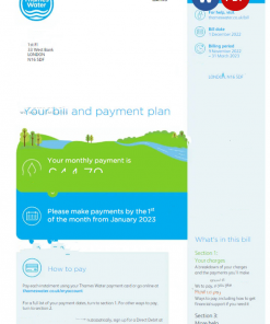 United Kingdom Thames Water utility bill Word and PDF template, version 3