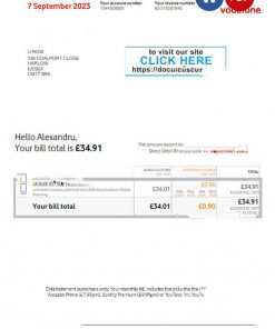 UNITED KINGDOM VODAFONE utility bill Word and PDF template, version 3